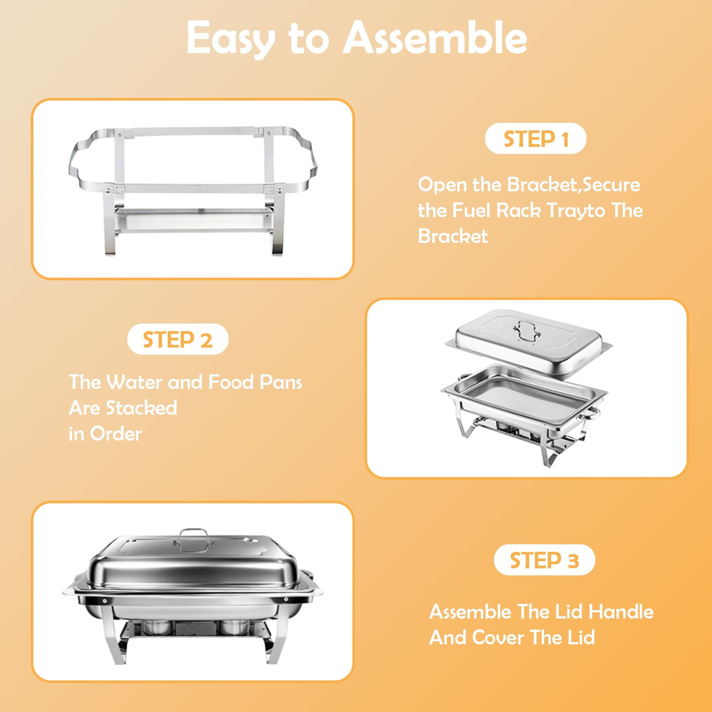 BAOKALER 9QT Chafing Dish Buffet Set with 4 Food Tongs , Foldable Full Size Buffet Server Food Warmer, Stainless Steel Catering Supplies for Party, Banquet, Caterying, Rectangular, Silver, 4 Pack