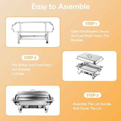 BAOKALER 9QT Chafing Dish Buffet Set with 4 Food Tongs , Foldable Full Size Buffet Server Food Warmer, Stainless Steel Catering Supplies for Party, Banquet, Caterying, Rectangular, Silver, 4 Pack