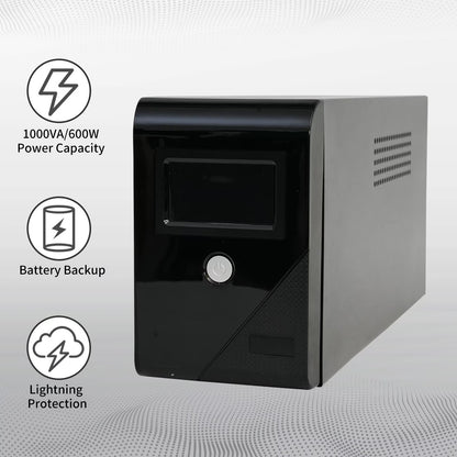 CATGOOD Backup UPS Power Supply 1000VA 600W Battery Backup Power with 3 Outlets and LCD Display, Suitable for Home and Office