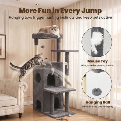 50-inch Cat Tree for Large Cats - Tall Cat Tree Tower with Sisal Scratching Posts & Dangling Toys for Indoor Cats , Dark Gray