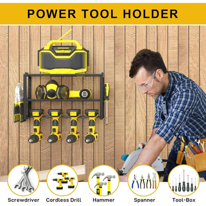 CATGOOD Power Tool Organizer, 3 Layers Storage Rack with 4 Drill Holders, Heavy Duty Metal Floating Tool Shelf Garage Wall Mounted, 180Lbs Load Capacity