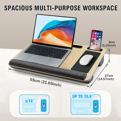 Baokaler Lap desk, Portable Laptop Desk with Pillow, Lapdesk Table with Soft Pillow, Fits up to 15.6 inches, White
