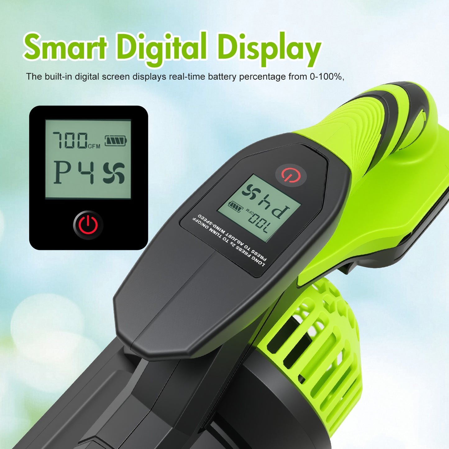 BAOKALER Brushless Leaf Blower Cordless with 6 Ah Battery, 4 Speed Modes Up to 700CFM, Leaf Blower with Detachable Tube and Digital Display