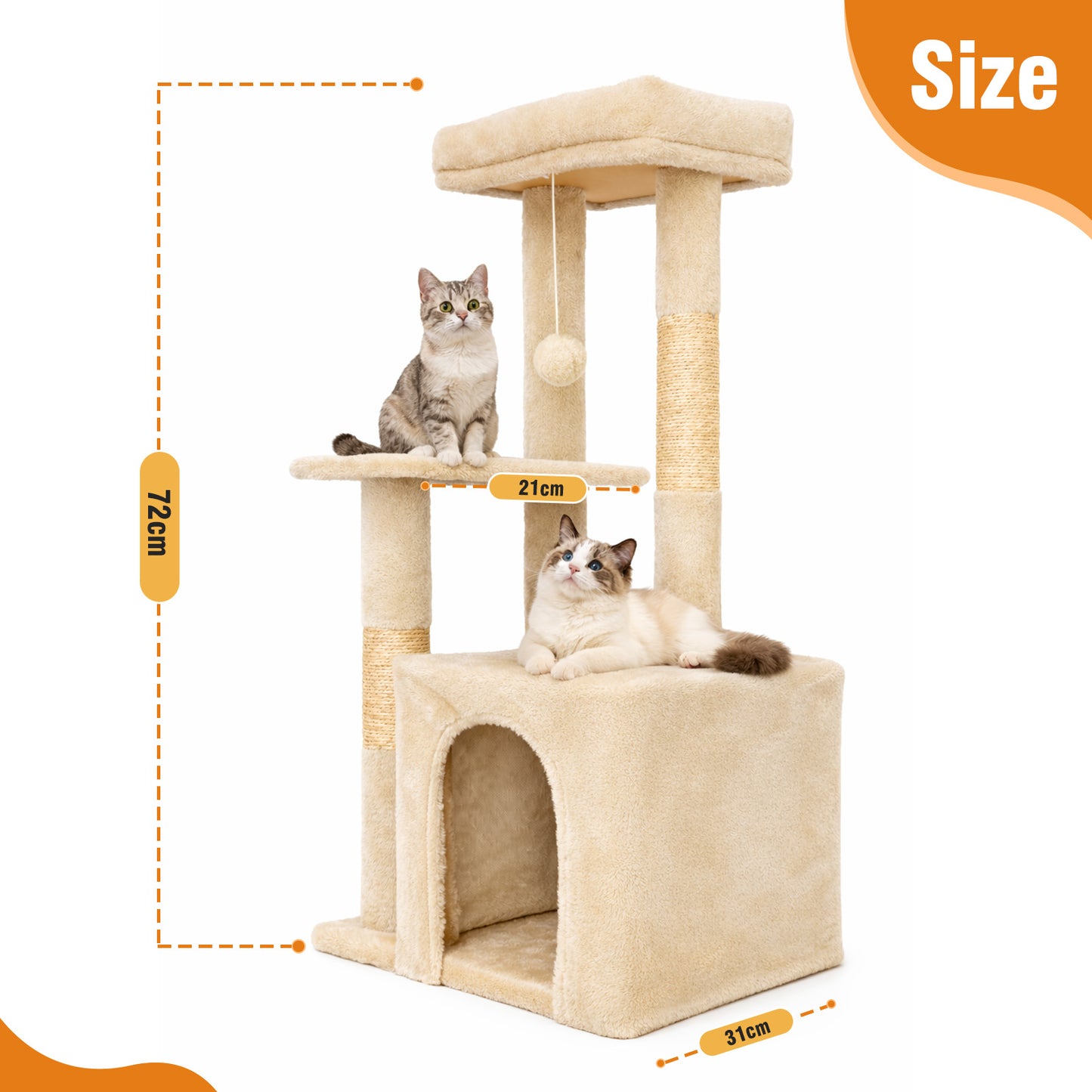 Cat Tree, Multi-Level Cat Tree Tower, Indoor Activity Center with Sisal Scratching Posts, Condos, Plush Perches, Hanging Cat Toys, Beige