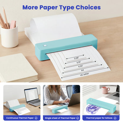 Portable Thermal Printer, Inkless Wireless Travel Printer for Android & iOS, Compatible with US Letter, A4, A5, B5 Thermal Paper