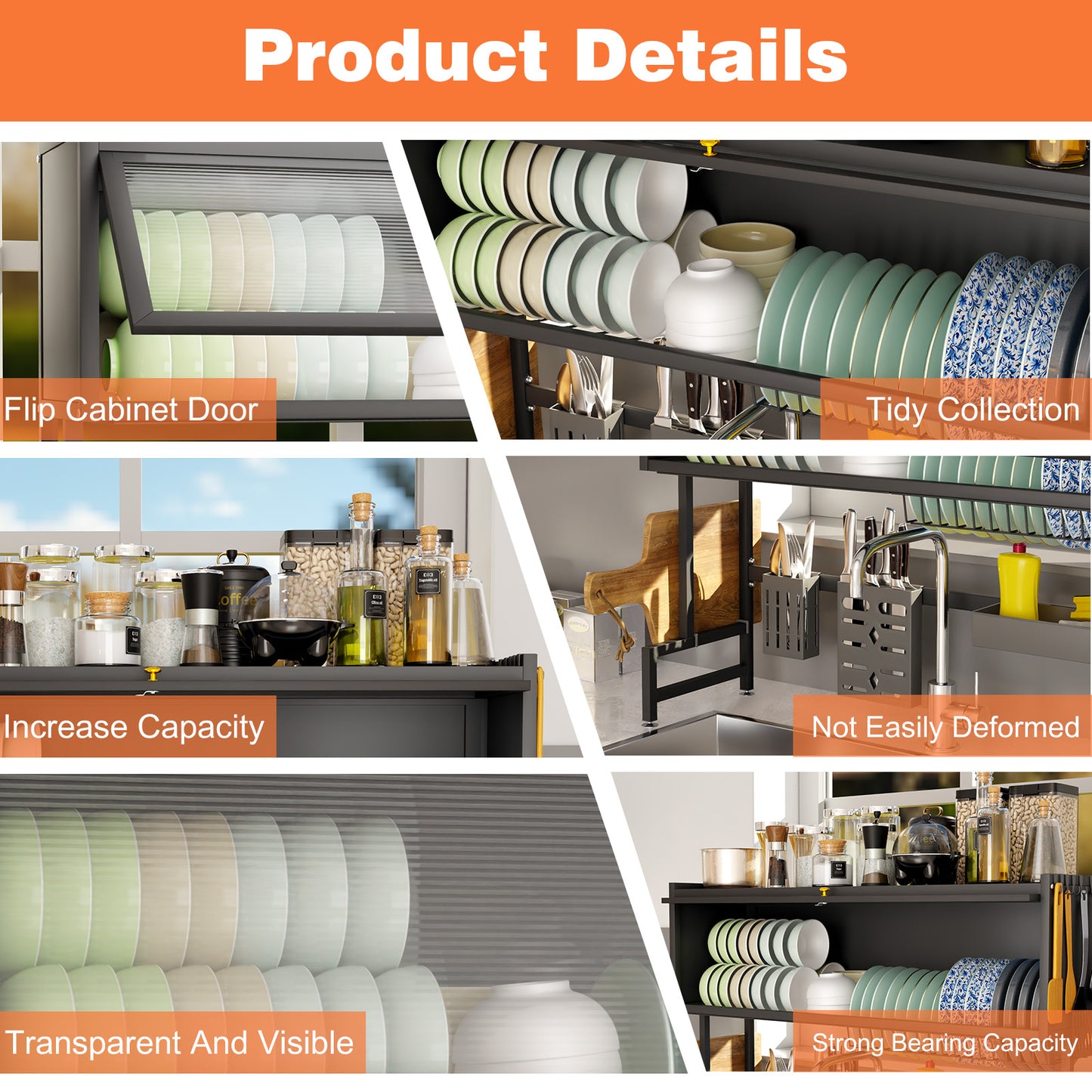Stainless Steel Dish Drying Rack Over Sink, Black, Dustproof Dish Racks for Kitchen Counter Black, Length-29.53"