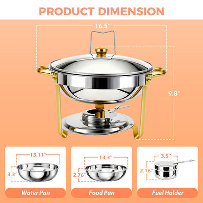 Chafing Dish Buffet Set with 4 Food Tongs, 6 QT Stainless Steel Chafing Dishes Round Buffet Food Warmer Chafers Set for Parties Catering Event, Lid Holder 4PCS