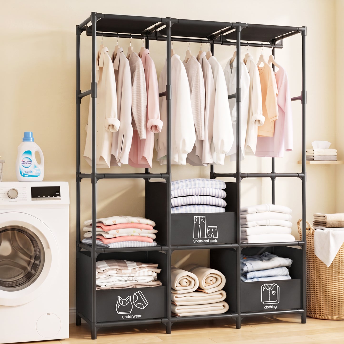 Portable Closet, Non-Woven Fabric Portable Closet Organizers and Storage, Clothes Storage with 3 Storage Drawers, Wardrobe Closet for Bedroom and Living Room, Black