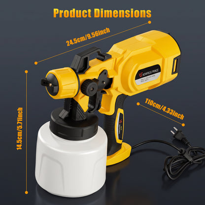 Baokaler Paint Sprayer, 1000W HVLP Electric Spray Gun with 1400ml Container, 4 Copper Nozzles & 3 Spray Patterns for Furniture, Cabinets, Walls, House Painting, Yellow