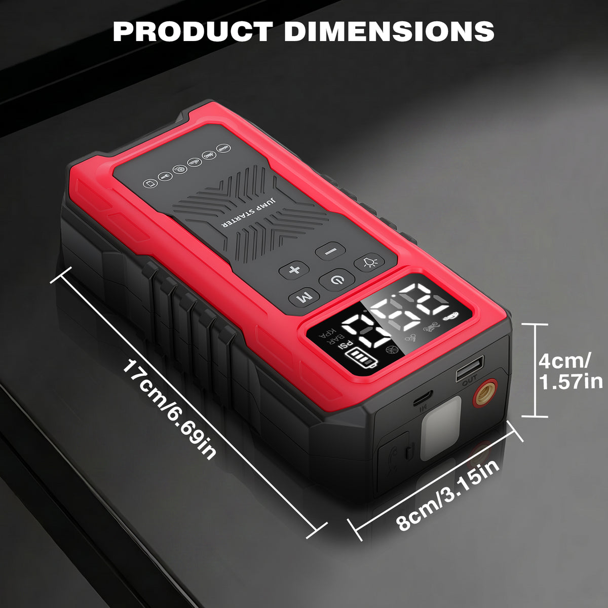 1200A Peak Car Battery Jump Starter with Tire Inflator, Portable 4?in?1 Jump Starter with USB Output & 150 PSI Air Compressor, 12V Jump Pack with Full?Screen LED Display and SOS Emergency Light, Red