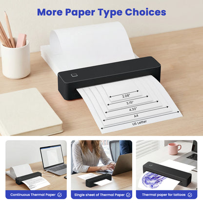 Thermal Printer for Travel, Supports US Letter, A4, A5, B5 Thermal Paper, Portable Wireless Inkless Phone Printer for Home Office, Compatible with Android iOS Phone & Laptop, Black