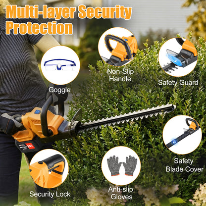 22" Cordless Hedge Trimmer with 180～ Rotatable Head, 21V Electric Bush Trimmer with 2 x 4000mAh Batteries, 1000W 24000r/min Motor, 67Mn Steel Blade for Garden Yard, Yellow