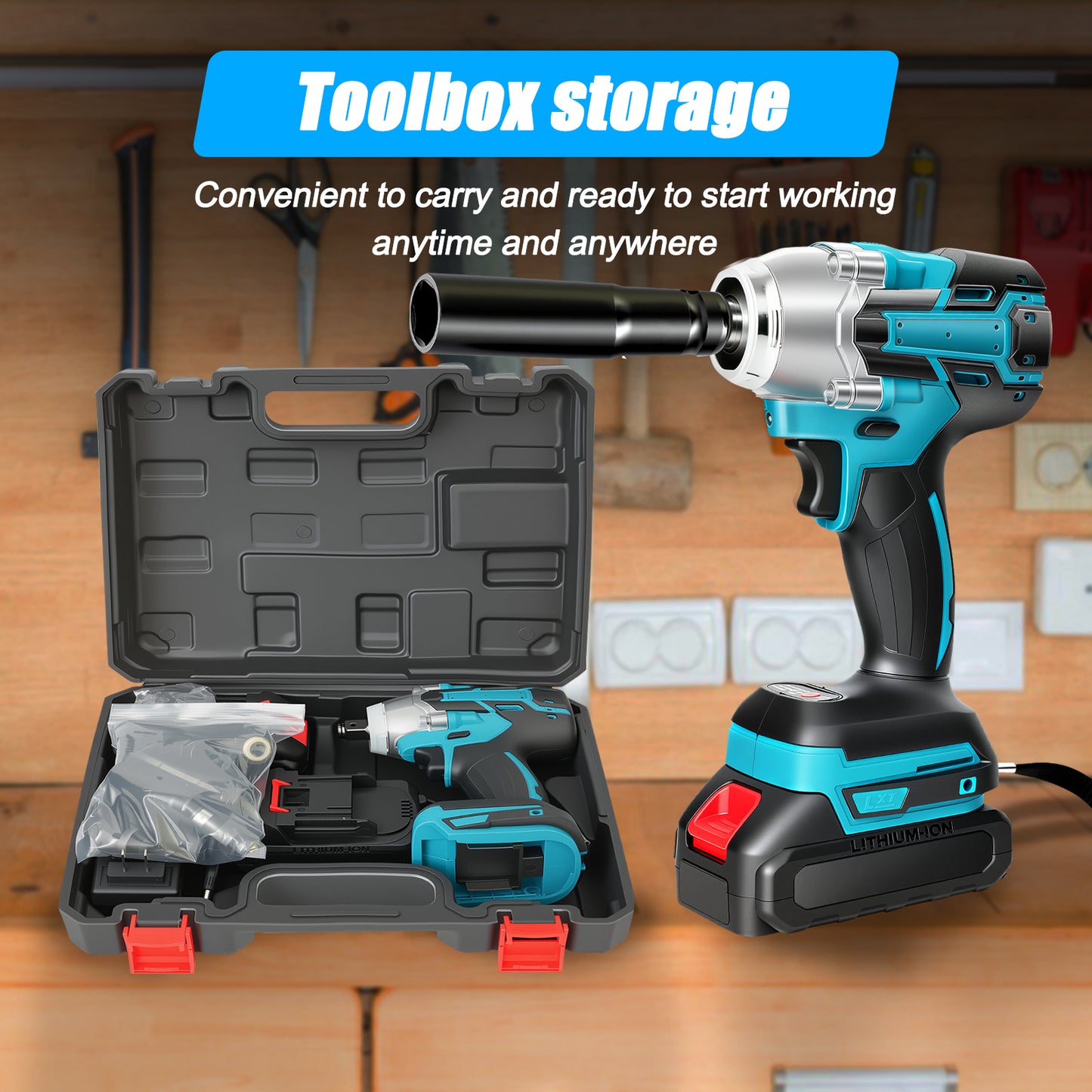 Baokaler Cordless Impact Wrench 1/2-Inch, Max Torque 740 Ft-lbs Impact Gun, High Efficiency Brushless Motor with Fast Charger and 2 Battery, 21V High Torque Power Impact Driver for Car/Mower