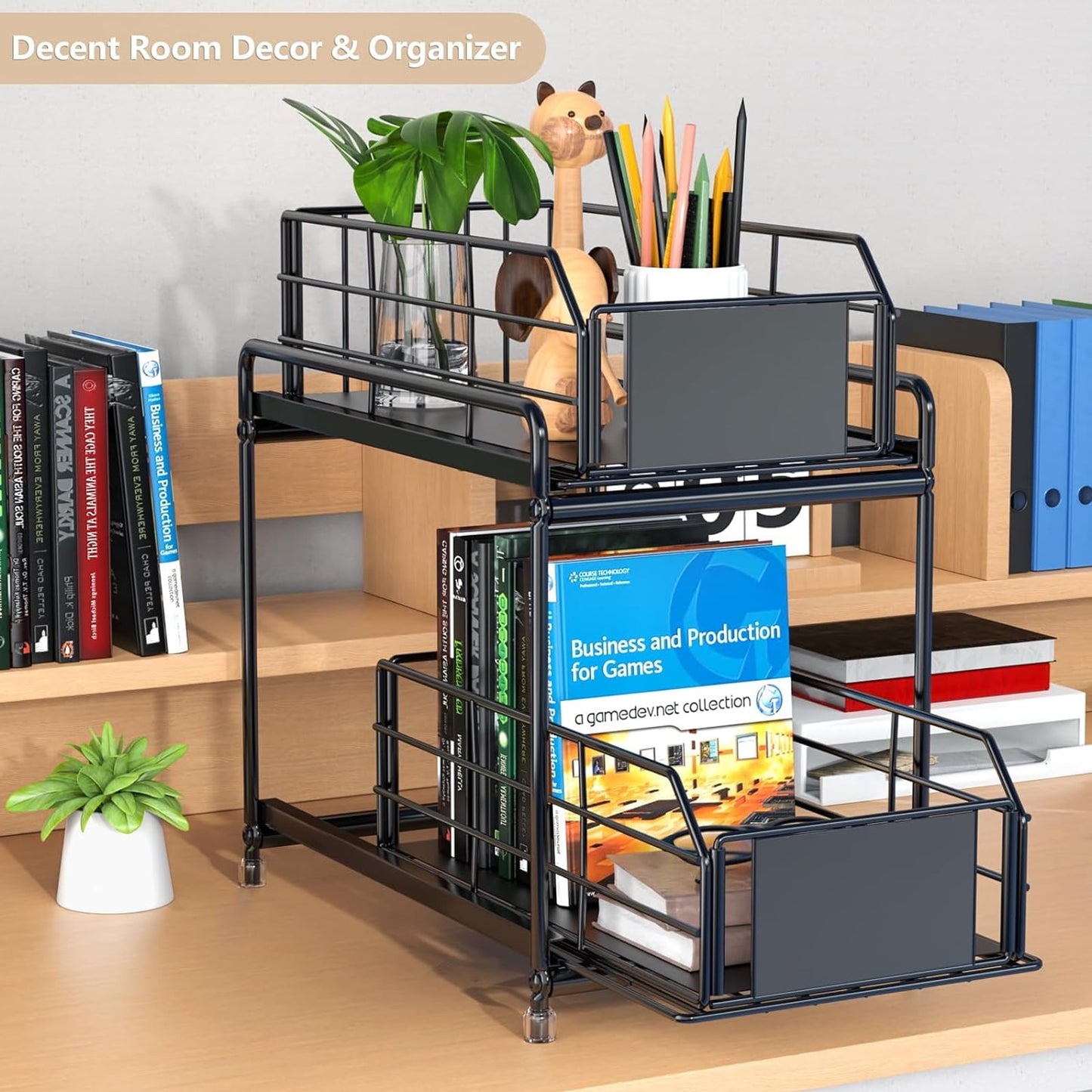 Sliding Cabinet Basket Organizer, Bathroom Organizer Under Sink Shelf, Under Kitchen Cabinet Organizer, 2 Tier Multi-purpose Under Sink Storage Rack, Black