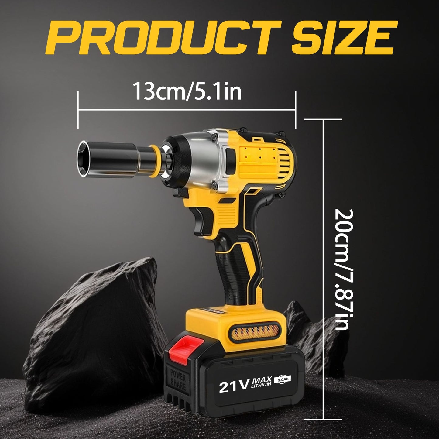 CATGOOD 20V Cordless Impact Wrench with 2 Batteries, 1/2" Brushless Impact Drill, Max Torque 280 ft lbs (380N.m), 30 Pcs Tool Set for Home, Yellow