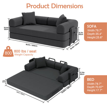 CATGOOD Sectional Couch for Living Room, Convertible Sofa Bed with Soft Corduroy, 78 Inch Modular Futon Couch Free Assembly, Gray