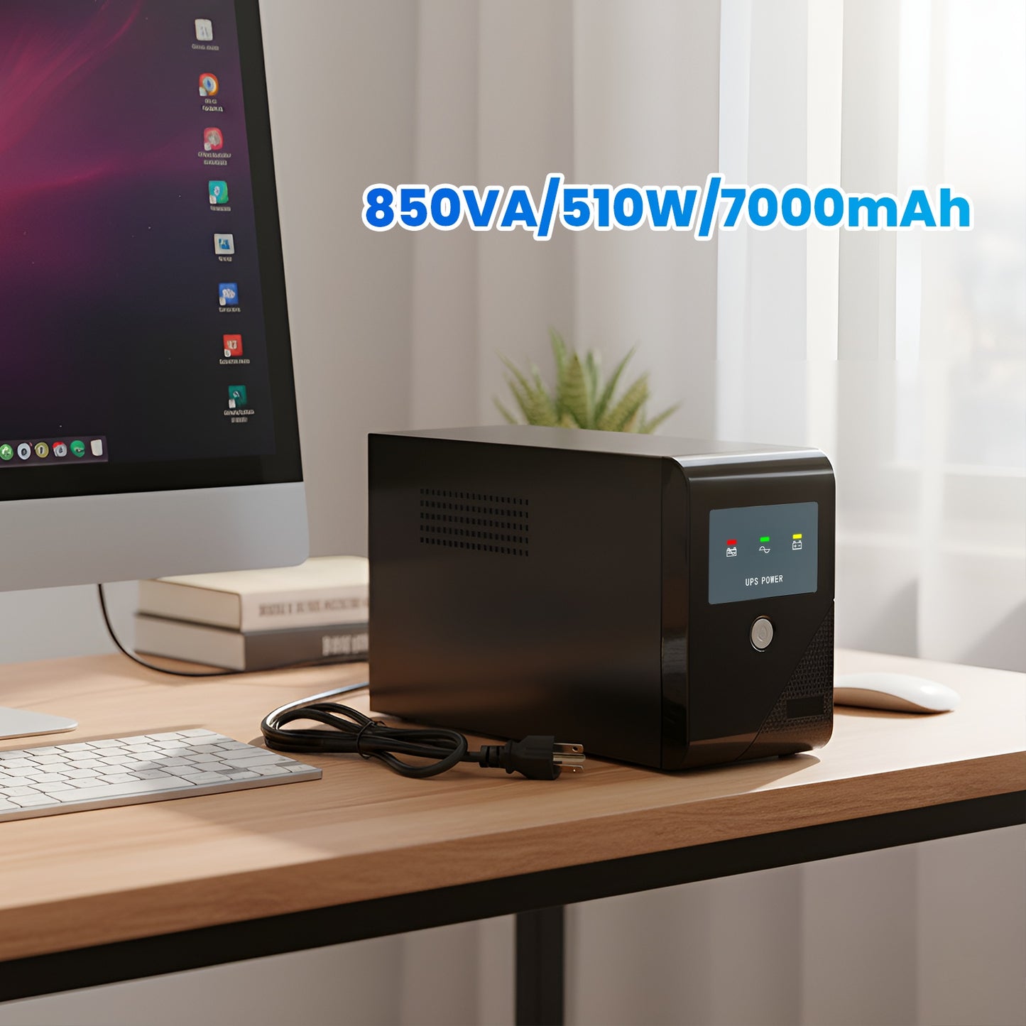 CATGOOD UPS 850VA/510W Backup Power, 3 Outlets, Battery Backup with Surge Protection, Suitable for Home and Office