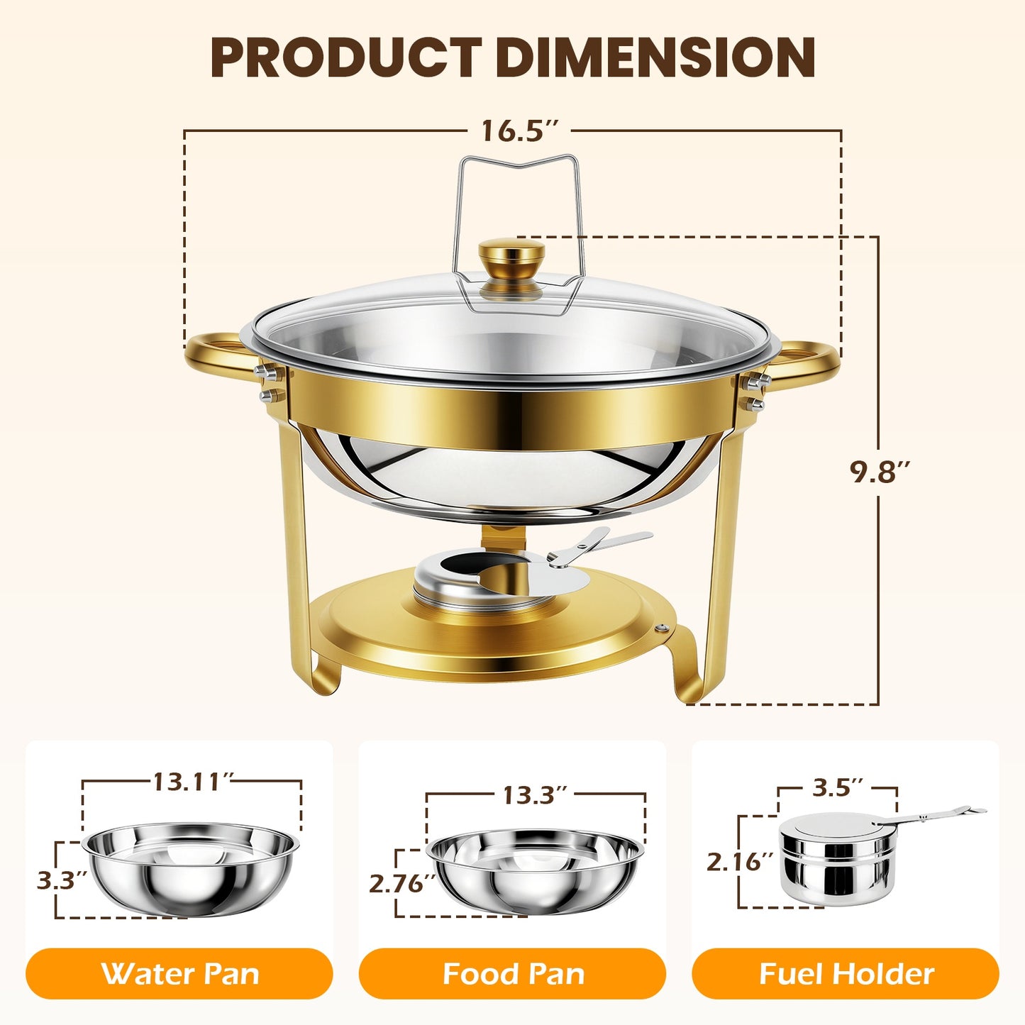CATGOOD 2 Pack with Tongs 6QT Round Chafing Dishes for Buffet, Buffet Servers & Warmers with Glass Lids & Gold Stands, Thickened Edge, Side Lid Rest for Weddings