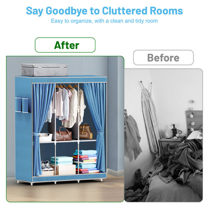 BAOKALER Closet Organizer and Storage for Hanging Clothes, Wardrobe Closet Storage Shelves for Home Bedroom, Light Blue