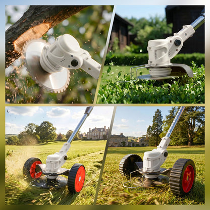 Weed Eaters, Cordless Weed Trimmer with Wheels, 2Pcs 4000mAh Batteries, Adjustable Length, 650W Grass Trimmer/Edger/Brush Cutter for Lawn Yard Garden Maintaining (White)
