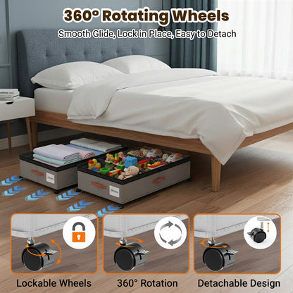 Under Bed Storage with Wheels 2-Pack, 65L XXL Under the Bed Storage Containers Large, 10" Tall Adjustable Storage for Underbed with Lids, Rolling for Shoes, Clothes, Blankets (Gray)
