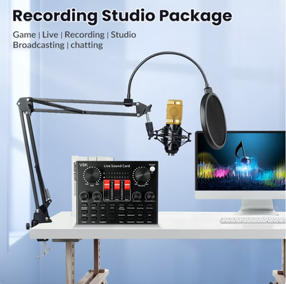 Podcast Equipment Bundle BM-800 Condenser Mic Kit with V8K Sound Card & Voice Changer for Streaming, Home Studio, YouTube, Voice-overs, Professional Recording on Laptops