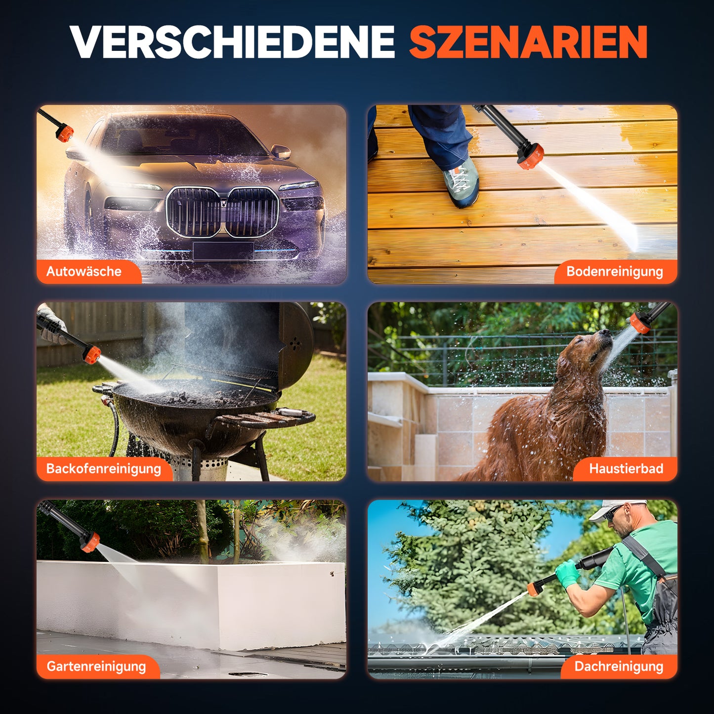 Cordless Pressure Washer, 900PSI Portable Power Washer with 2 X 4.0Ah Batteries, Electric Power Cleaner with 16.4ft Hose for Car, Floor, Garden