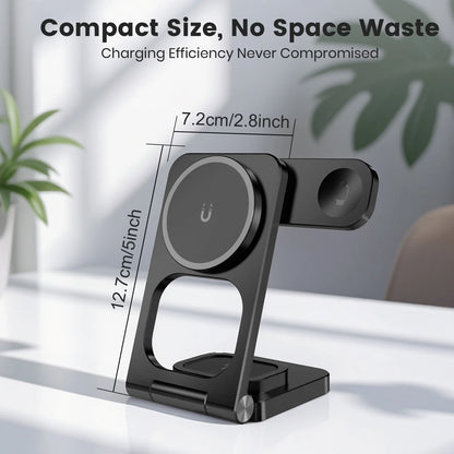 Magnetic Charging Station,3 in 1 Foldable Wireless Charger Compatible for iPhone 17/16/15/14/13/12 Plus Pro Max,Portable Charger Dock for iWatch & AirPods,Black