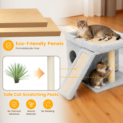 Cat Tree Tower with Perch Bed and Washable Top, Cat Tree with Sisal Scratching Posts, Condos, Plush Perches, Hanging Cat Toys, Extended Platform for Cats to Play and Sleep, Gray