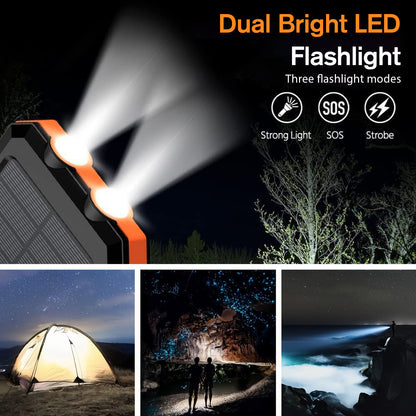 2PK BAOKALER 30000mAh Solar Charger for Cell Phone iPhone, Portable Solar Power Bank with Dual 5V USB Ports, 2 Led Light Flashlight, Compass Battery Pack for Outdoor Camping Hiking(Orange)