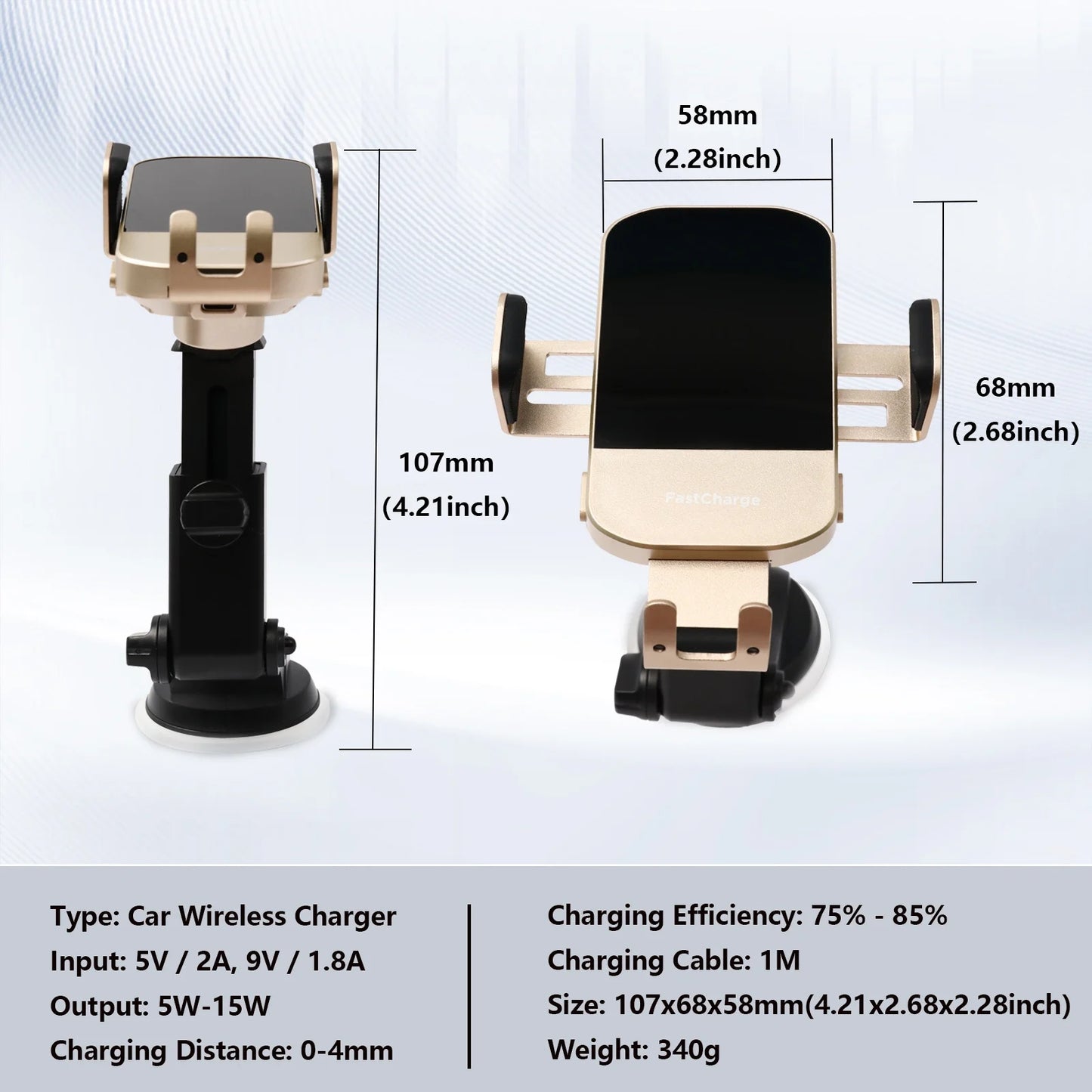 Wireless Car Charger, 15W Fast Charging Auto Clamping Phone Holders for Your Car Phone Mount for Car fit for iPhone 17 16 15 14 13 12 Pro Max 11 XR XS, Samsung Galaxy S25 Ultra S24 S23, Gold