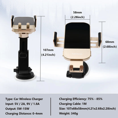 Wireless Car Charger, 15W Fast Charging Auto Clamping Phone Holders for Your Car Phone Mount for Car fit for iPhone 17 16 15 14 13 12 Pro Max 11 XR XS, Samsung Galaxy S25 Ultra S24 S23, Gold