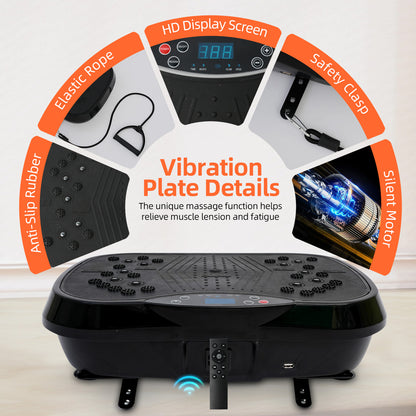 Vibration Plate Exercise Machine, Full Body Workout Machine for Weight Loss, Vibrating Board 300LBS Capacity, Vibration Platform with Resistance Bands, Remote Control, Silver-White