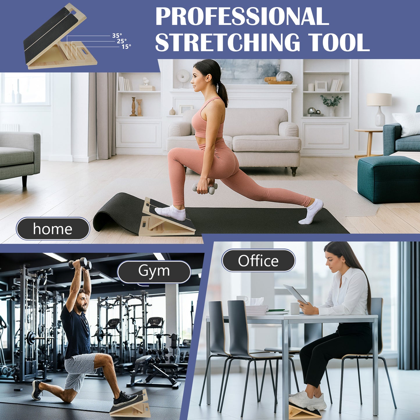 ALSO GO Portable Wooden Incline Board, 3-Level Adjustable, Natural Wood Color Stretching Board, Calf Stretch Board for Knees Ankle Heel Feet Leg