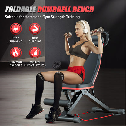 BAOKALER Weight Bench with U Shape Handle for Full Body Workout, Adjustable Workout Bench with Resistance Bands, Multi-Function Strength Training Bench Press Exercise Equipment for Home Gym, 1000 lbs
