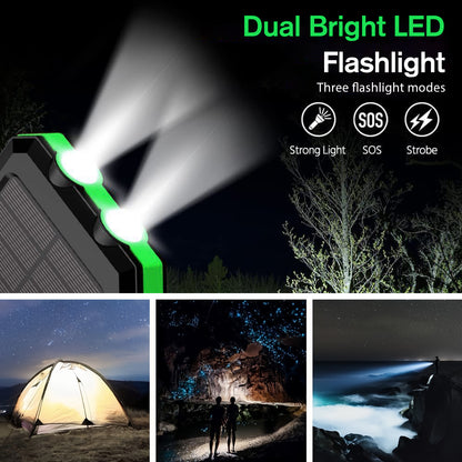 BAOKALER 30000mAh Solar Charger for Cell Phone iPhone, Portable Solar Power Bank with Dual 5V USB Ports, 2 Led Light Flashlight, Compass Battery Pack for Outdoor Camping Hiking(Green)