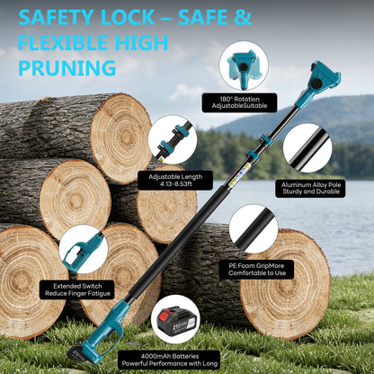 4-in-1 Cordless Pole Saw & Electric Pruning Shears, 8.53FT Telescoping Pole 180¡ã Rotating Head, 8 inch Cordless Tree Trimmer with 2¡Á4.0Ah Batteries for Garden Pruning