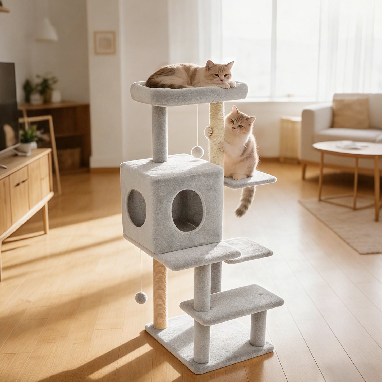 Sturdy Cat Tree: 40-Inch Indoor Cat Tower with Steps for Easy Climbing, Hiding Caves, Scratching Posts & Toys, Perfect for Big Cats