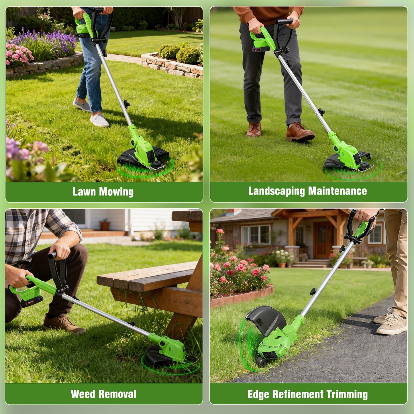CATGOOD String Trimmer Cordless, 3AH Lawn Tool with 12" Cutting Width, Weed Wacker with Auto Spool Feed, 2 Batteries and Fast Charger, Green