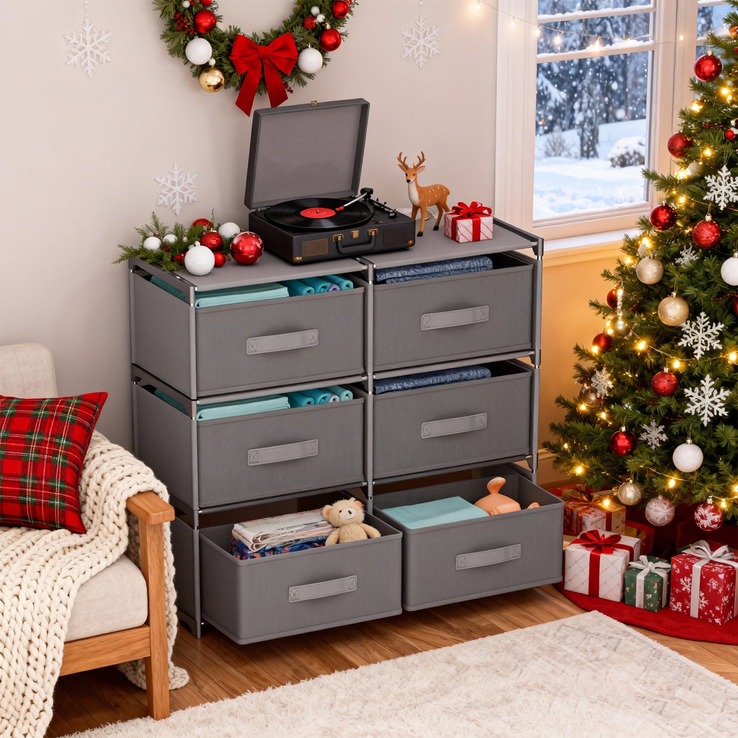 BAOKALER Clothes Drawer Dresser with 6 Drawers, Double Row Non-Woven Fabric Dresser for Bedroom, Hallway, Entryway, Closets, Sturdy Steel Frame, Wood Top, Gray