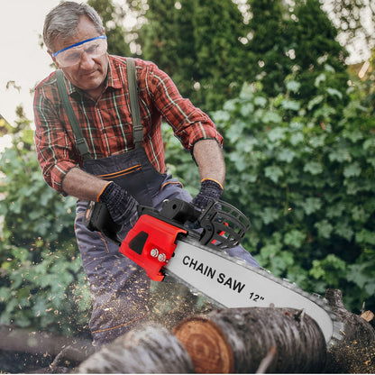 BAOKALER 12" Cordless Chainsaw, 950W Brushless Motor Battery Chain Saw with 2PCS 21V Rechargeable 3.0Ah Battery and Charger for Wood Cutting