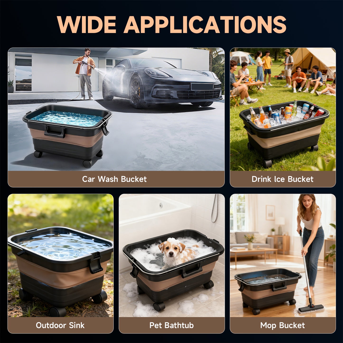 BAOKALER Portable Pressure Washer with Foldable Water Container (Black), 1160PSI High Power Washer, 21V Cordless with 4.0Ah Dual Batteries & 6-in-1 Nozzle for Car, Patio, Fence, Deck, Driveway Cleaning