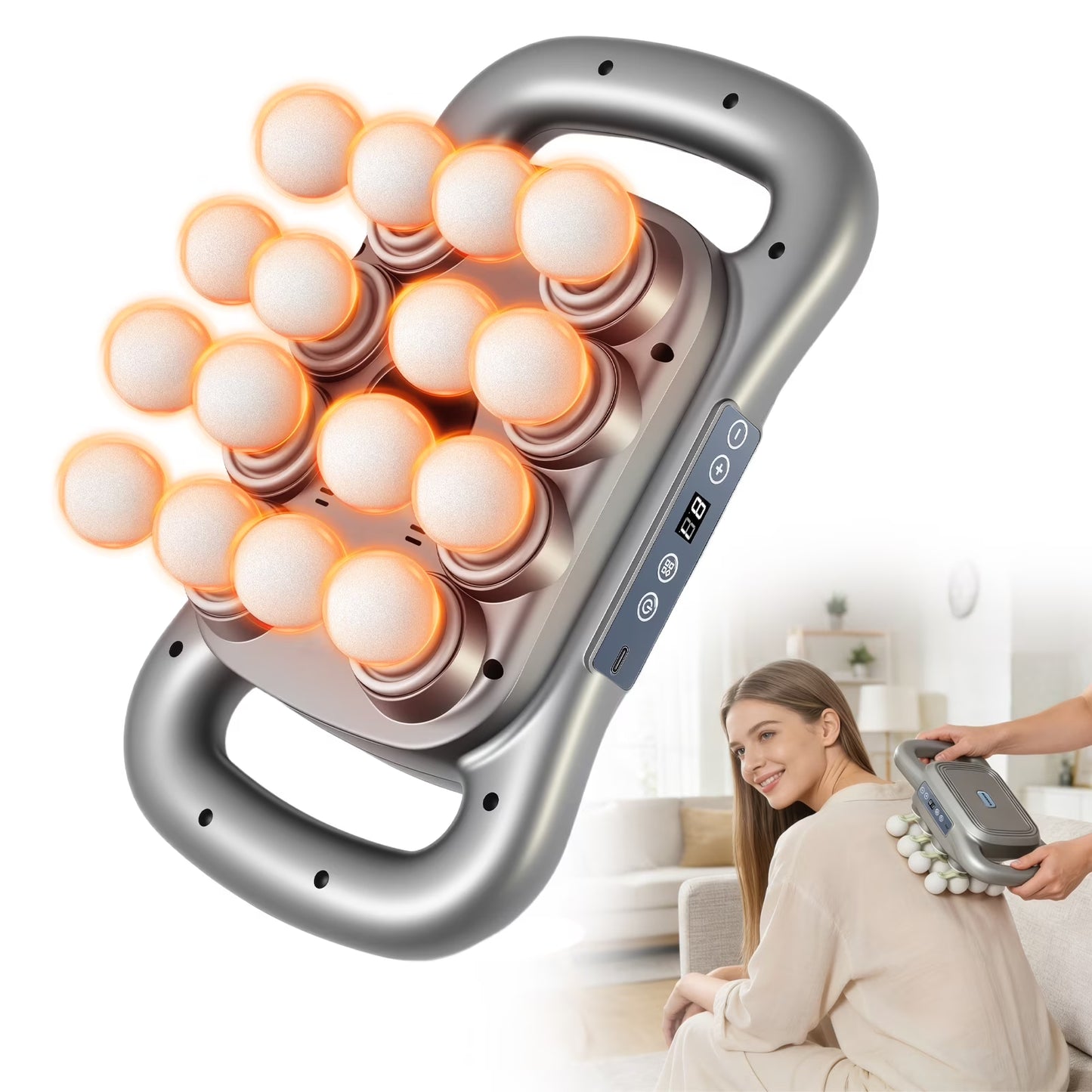 16 Head Massage Gun Set, Electric Muscle Massager with with 9 Modes 9 Intensities, 2000mAh Electric Massage Tools for Deep Tissue, Back, Shoulders, Legs, Gray