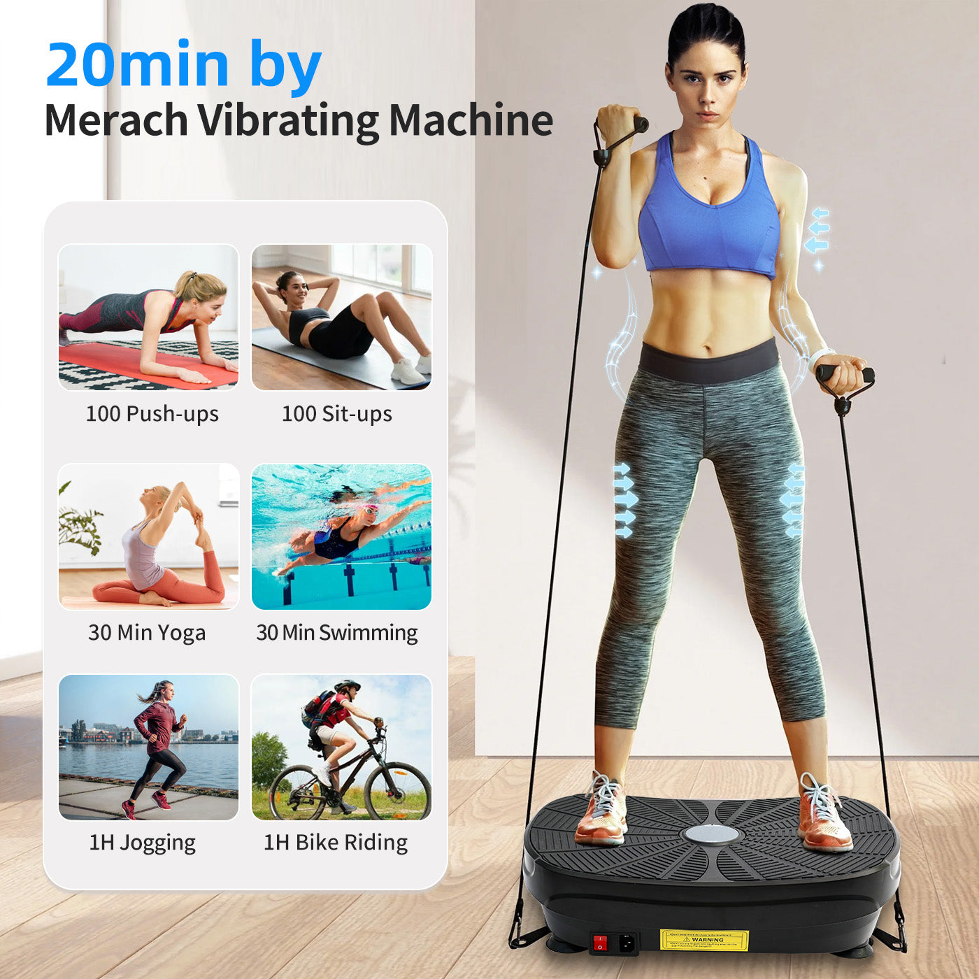 Vibration Plate Exercise Machine, Lymphatic Drainage Machine, Whole Body Workout Resistance Bands, Remote Control for Home Weight Loss and Training