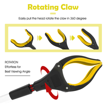 2Pcs 32'' Grabber Reacher Tool, Foldable Grabber Reaching Tool, Lightweight Trash Picker Upper Tool for Elderly with Anti-Slip Rotating Rubber Gripper,Yellow