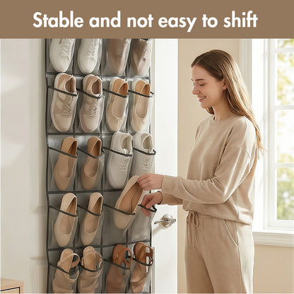 Over The Door Hanging Shoe Organizer, 24 Large Breathable Mesh Pockets, 2 Pack Hanging Shoe Storage Organizer, Gray