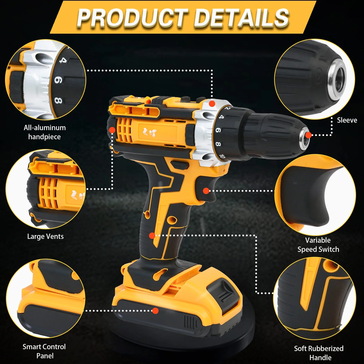 CATGOOD Tool Set with 21V Cordless Drill, 3/8" Electric Drill Set with 2*3.0Ah Batteries and Charger for DIY Screwdriver, 120 PCS, Yellow