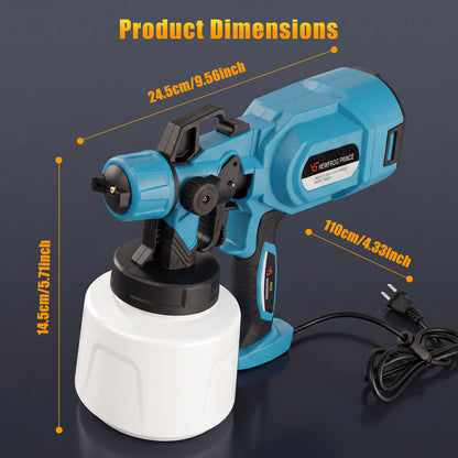 Baokaler Paint Sprayer, 1000W HVLP Electric Spray Gun with 1400ml Container, 4 Copper Nozzles & 3 Spray Patterns for Furniture, Cabinets, Walls, House Painting, Blue
