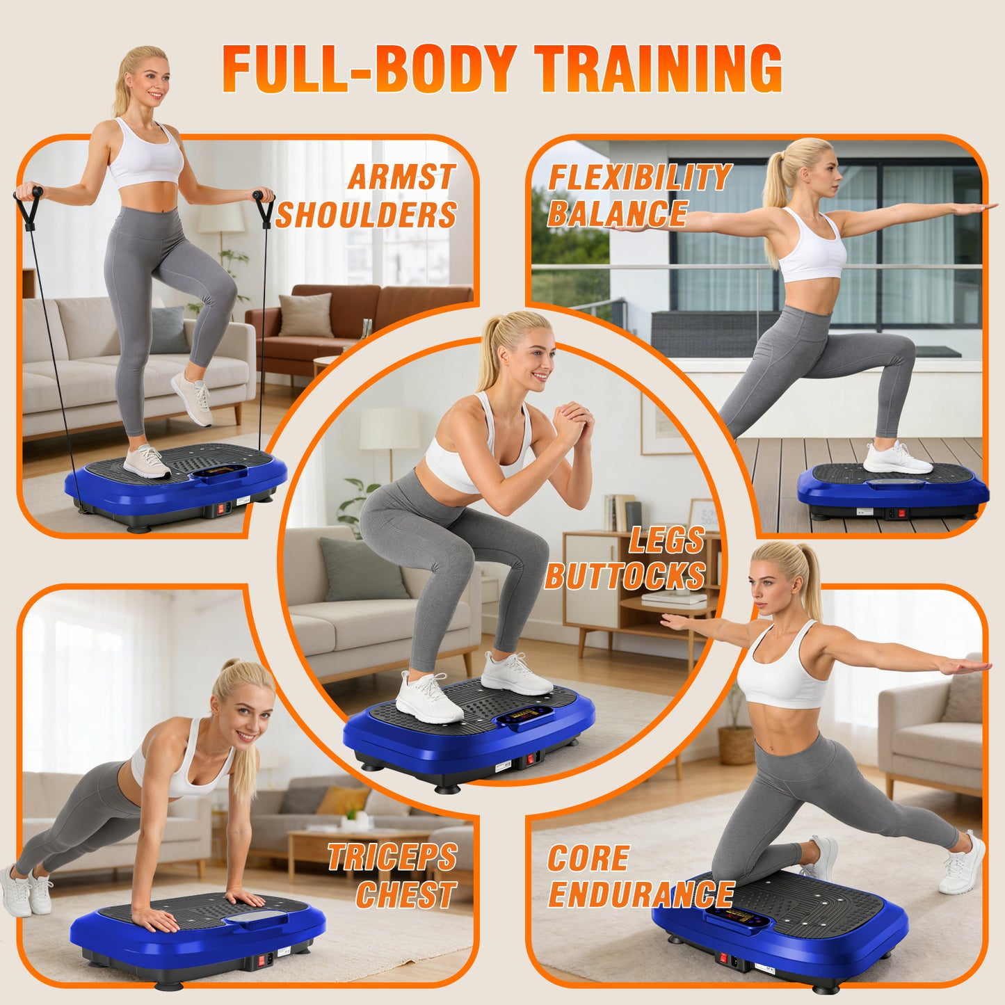 CATGOOD Vibration Plate Exercise Machine, Full Body Vibration Platform with 2 Loops & 5 Resistance Bands for Wellness and Fitness, Blue