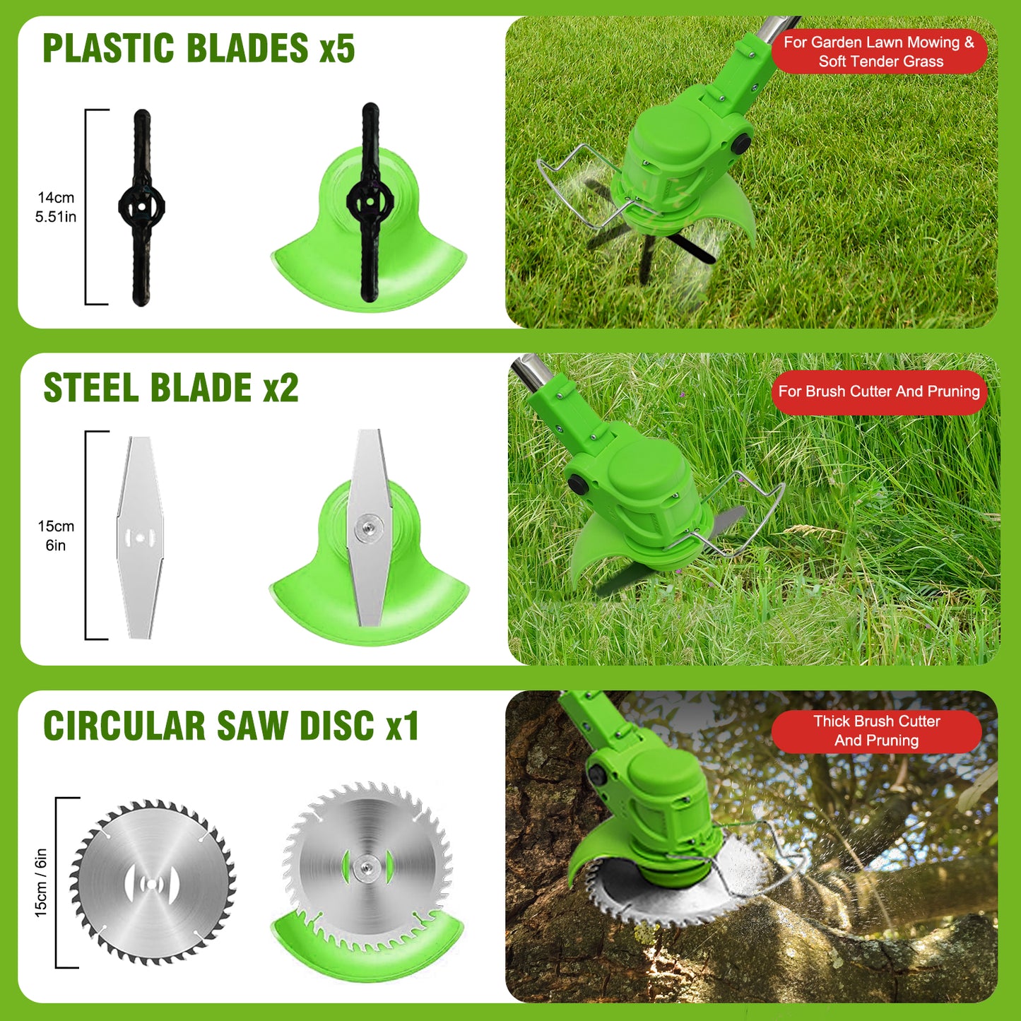 Electric 650W Weed Lawn Edger, Battery Weed Eater, Weed Wacker Electric, Cordless Grass Trimmer Cutting Tool & 2 Battery, Weed Trimmer for Yards Garden, Green